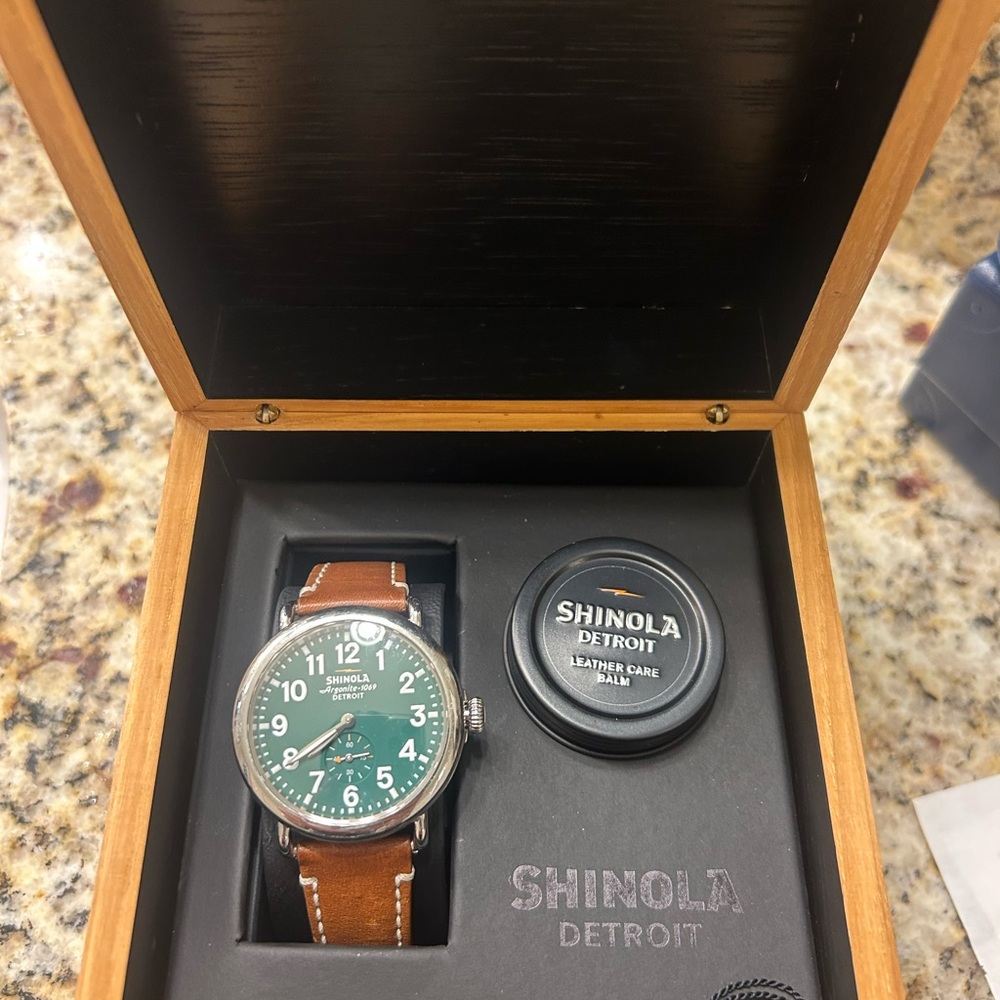 47mm Shinola Green and Brown Runwell Watch